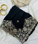 Black Color Sequence Embrodairy Cuttwork  Silk Saree
