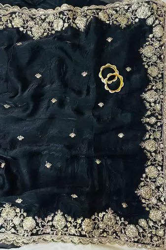 Black Color Sequence Embrodairy Cuttwork  art silk saree