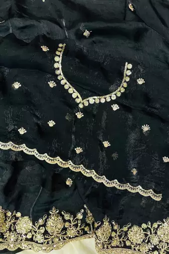 Black Color Sequence Embrodairy Cuttwork  art silk saree