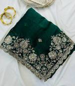 Green Color Sequence Embrodairy Cuttwork  Silk Saree