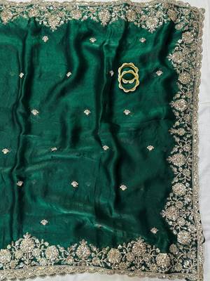 Green Color Sequence Embrodairy Cuttwork  art silk saree 2