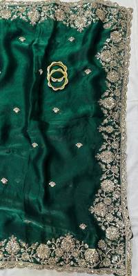 Green Color Sequence Embrodairy Cuttwork  art silk saree 3