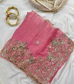 Light Pink Color Sequence Embrodairy Cuttwork  Silk Saree