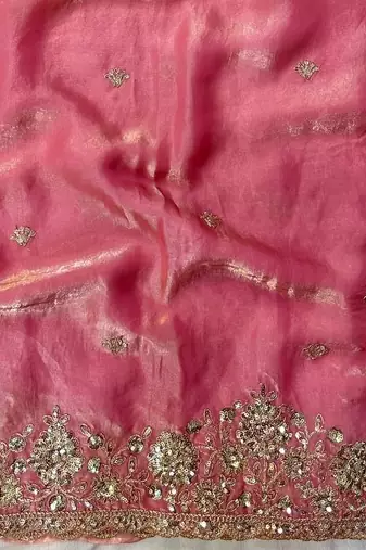 Light Pink Color Sequence Embrodairy Cuttwork  art silk saree