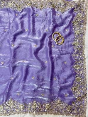 Purple  Color Sequence Embrodairy Cuttwork  art silk saree 2