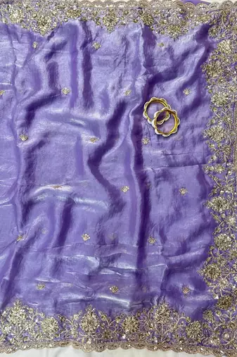 Purple  Color Sequence Embrodairy Cuttwork  art silk saree