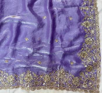 Purple  Color Sequence Embrodairy Cuttwork  art silk saree 3