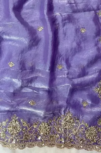 Purple  Color Sequence Embrodairy Cuttwork  art silk saree