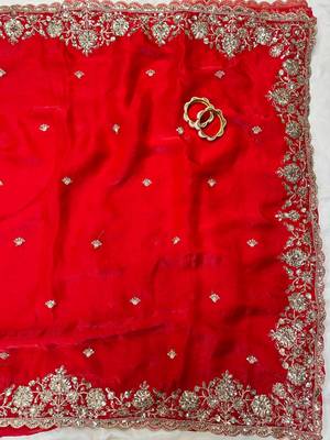Red  Color Sequence Embrodairy Cuttwork  art silk saree 2