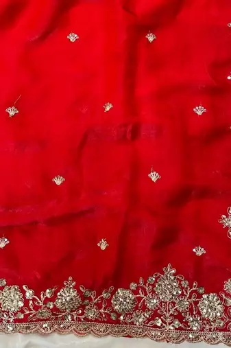 Red  Color Sequence Embrodairy Cuttwork  art silk saree
