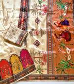 Cream Color Jaqurad Weaving With Print Work Dola Silk Saree