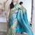Floral rama green woven pure silk blend multicolor saree with unstitched blouse