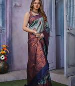 Soft sky blue banarasi art silk jacquard saree with unstitched blouse