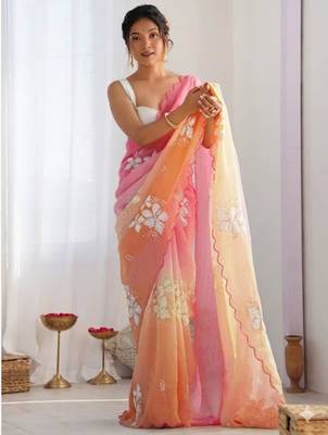 orange GOLD CRUSH EMBROIDERED WORK SAREE 4