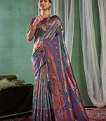 Fashionable rama green woven silk cotton saree with unstitched blouse