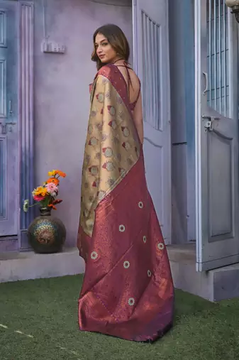Embellished cream self design pure silk gift saree with unstitched blouse