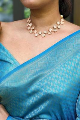 Elegance aqua blue woven silk cotton saree with unstitched blouse 4