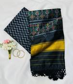 Balck Patola-Style Figure Print And Zari Lining Stripe Border Art Silk Saree