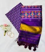 Purple Color Patola-Style Figure Print And Zari Lining Stripe Border silk Saree