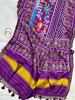 Purple Color Patola-Style Figure Print And Zari Lining Stripe Border art silk saree 3