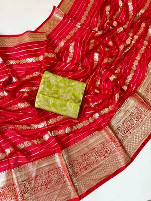 Red Color Jari Jaqurad Weaving Work georgettete Saree 2