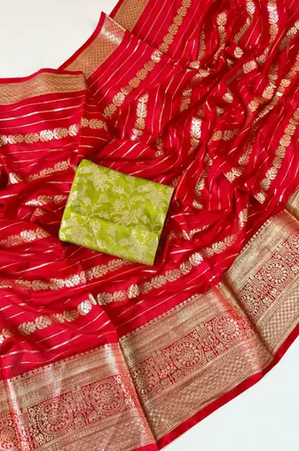 Red Color Jari Jaqurad Weaving Work Georgette Saree