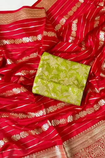 Red Color Jari Jaqurad Weaving Work Georgette Saree