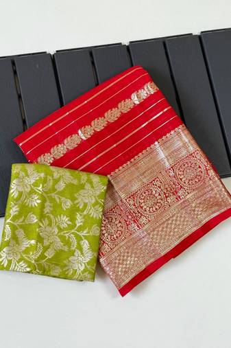 Red Color Jari Jaqurad Weaving Work Georgette Saree