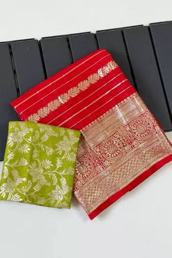 Red Color Jari Jaqurad Weaving Work Georgette Saree