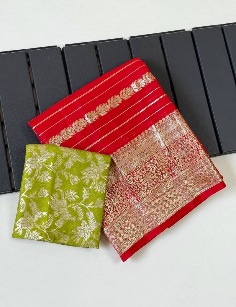 Red Color Jari Jaqurad Weaving Work Georgette Saree