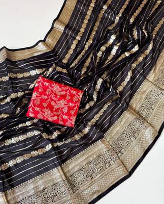 Black Color Jari Jaqurad Weaving Work georgettete Saree 2
