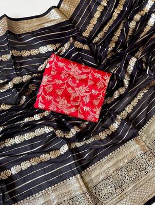 Black Color Jari Jaqurad Weaving Work georgettete Saree 3