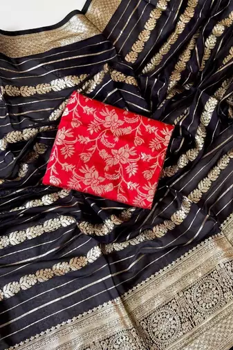 Black Color Jari Jaqurad Weaving Work Georgette Saree