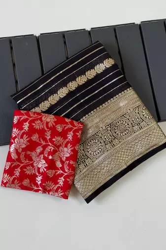 Black Color Jari Jaqurad Weaving Work Georgette Saree