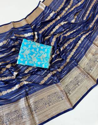 Navy Blue Color Jari Jaqurad Weaving Work georgettete Saree 2