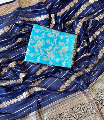 Navy Blue Color Jari Jaqurad Weaving Work georgettete Saree 3