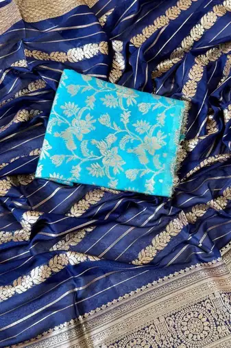 Navy Blue Color Jari Jaqurad Weaving Work Georgette Saree
