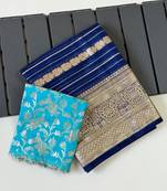 Navy Blue Color Jari Jaqurad Weaving Work Georgette Saree