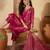 Label divine attire women pink shimmer silk blend embroidered kurta pant dupatta set