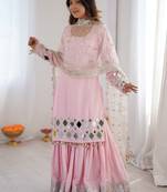 Beautiful Baby Pink Mirror Work Crepe Eid Special Sharara Suit