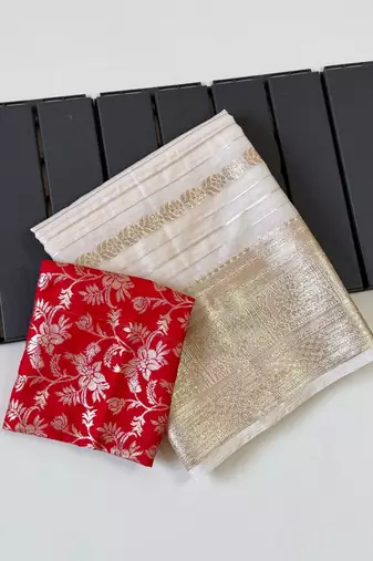 Off White Color Jari Jaqurad Weaving Work Georgette Saree