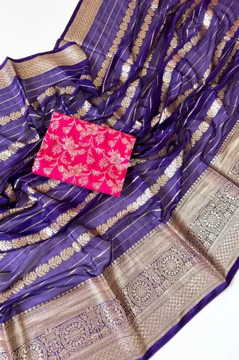 Purple Color Jari Jaqurad Weaving Work Georgette Saree