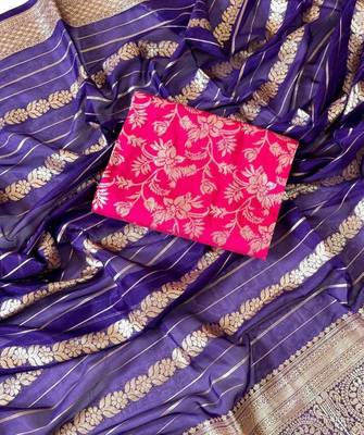 Purple Color Jari Jaqurad Weaving Work Georgette Saree 3