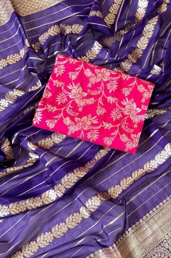 Purple Color Jari Jaqurad Weaving Work Georgette Saree