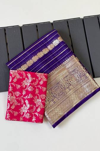 Purple Color Jari Jaqurad Weaving Work Georgette Saree