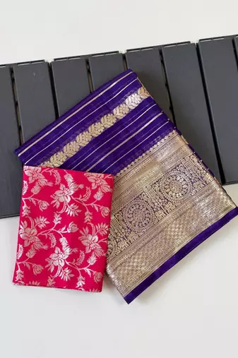 Purple Color Jari Jaqurad Weaving Work Georgette Saree