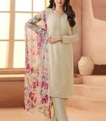 Off-white bids work soft chiffon salwar suit
