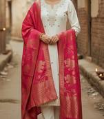 Label divine attire women’s off white chanderi jacquard kurta set | golden & multicolor thread embroidery