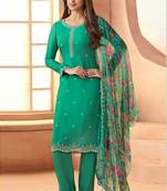 Green bids work soft chiffon salwar suit