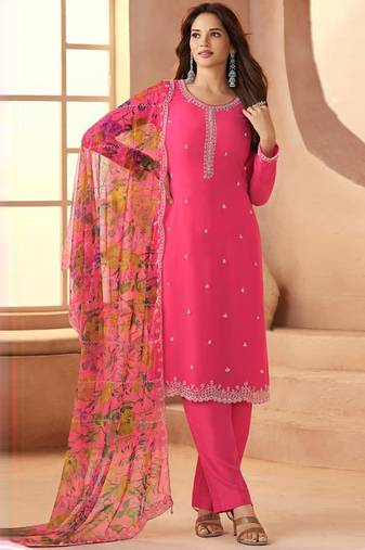 Pink bids work soft chiffon salwar suit